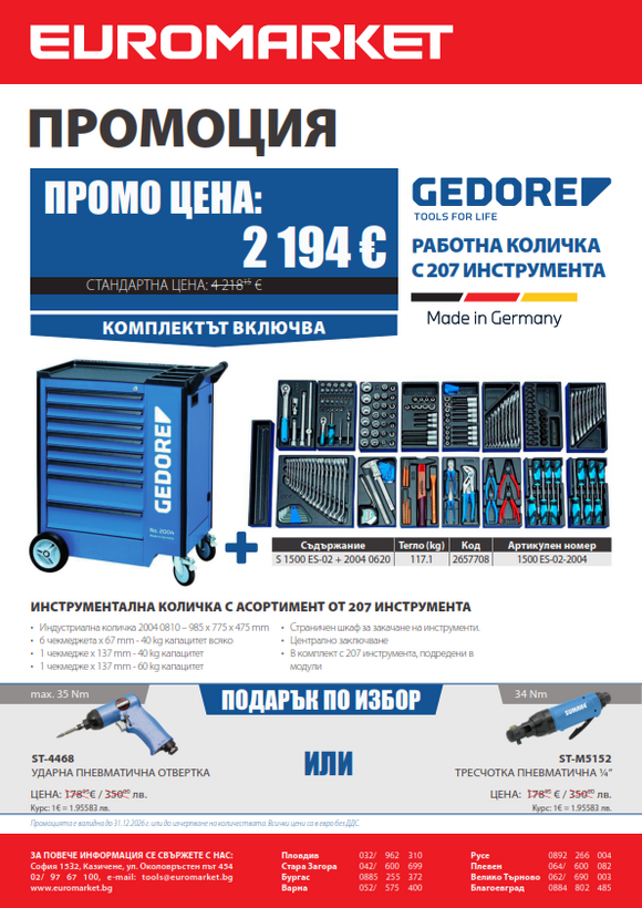 Промоция на Работна количка GEDORE с 207 инструмента