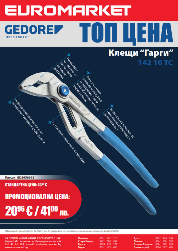 Промо предложение от Gedore: Клещи "Гарги" 142 10 TC