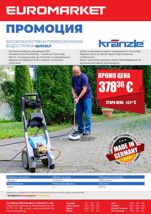 Промоцият професионална водоструйка Kranzle QUIKLY