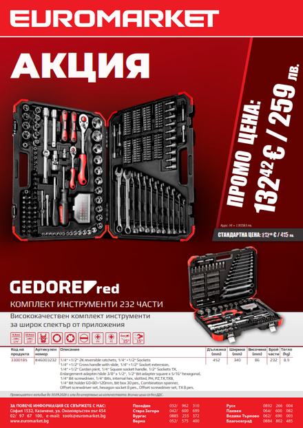 Акция: Комплект инструменти Gedore red 232 части 